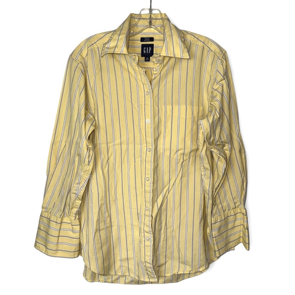 Gap Big Shirt Womens XXS Yellow Stripe Oversized Organic Cotton Button Up Preppy
